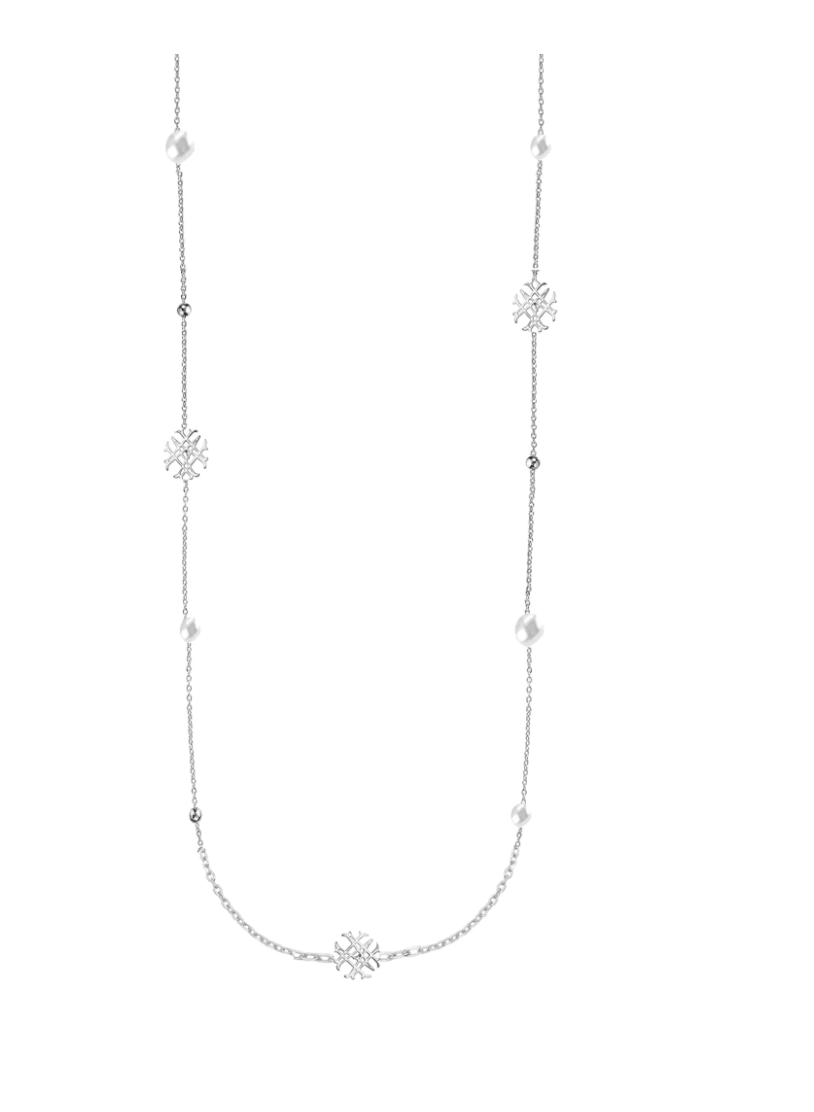 Adorned Pearl Logo Station Necklace, Silver