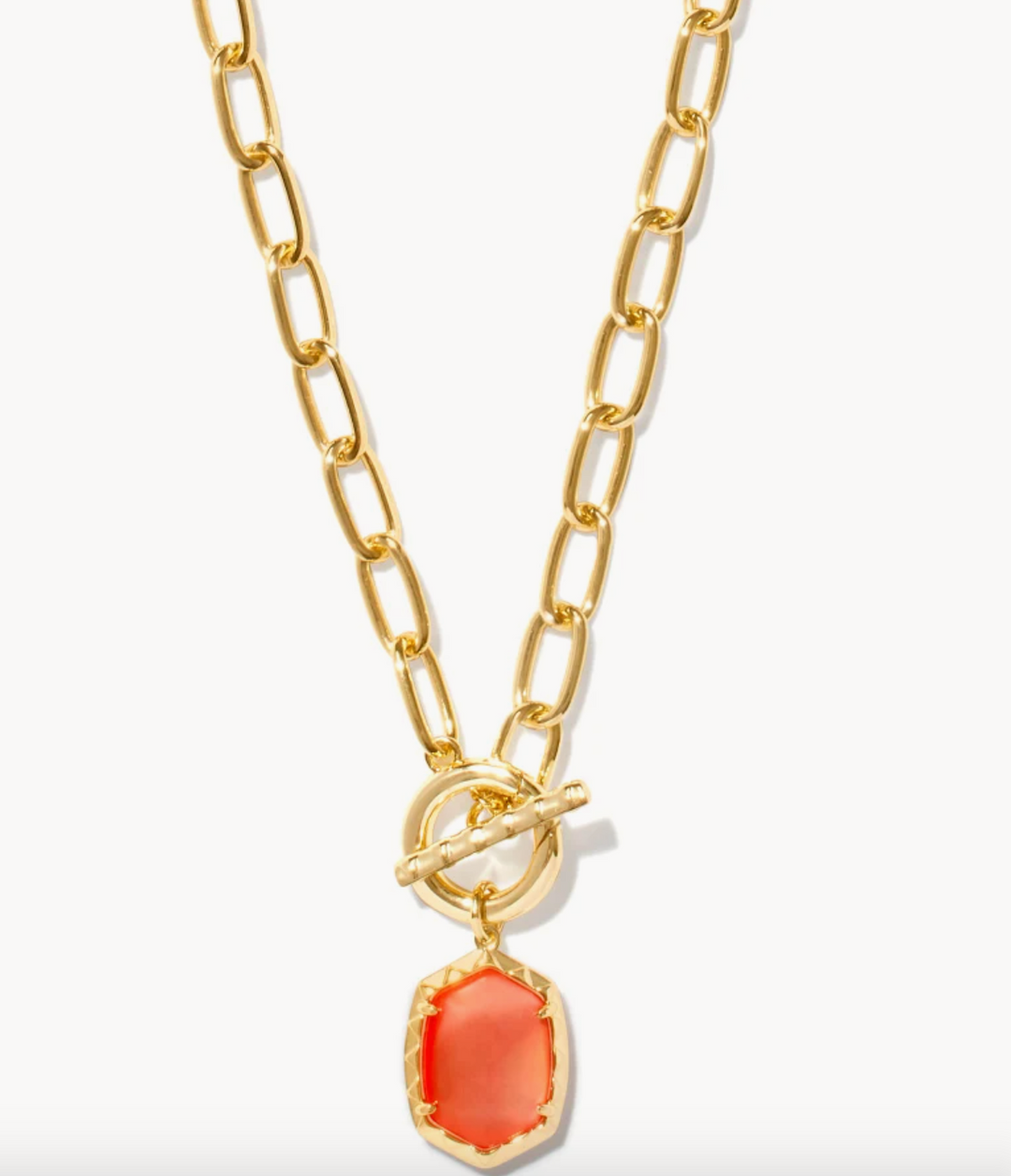 Daphne Gold Chain Link Necklace, Coral Pink MOP