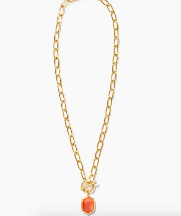 Daphne Gold Chain Link Necklace, Coral Pink MOP