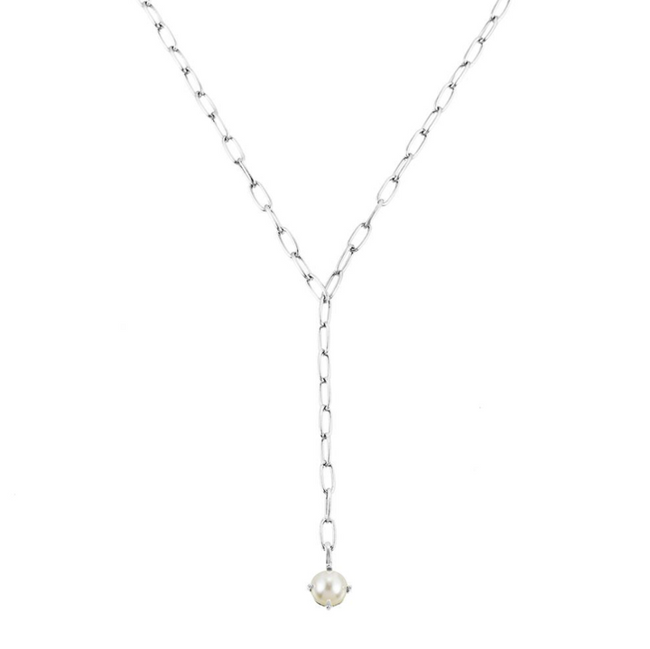 Shine Bright Pearl Lariat Necklace, Silver