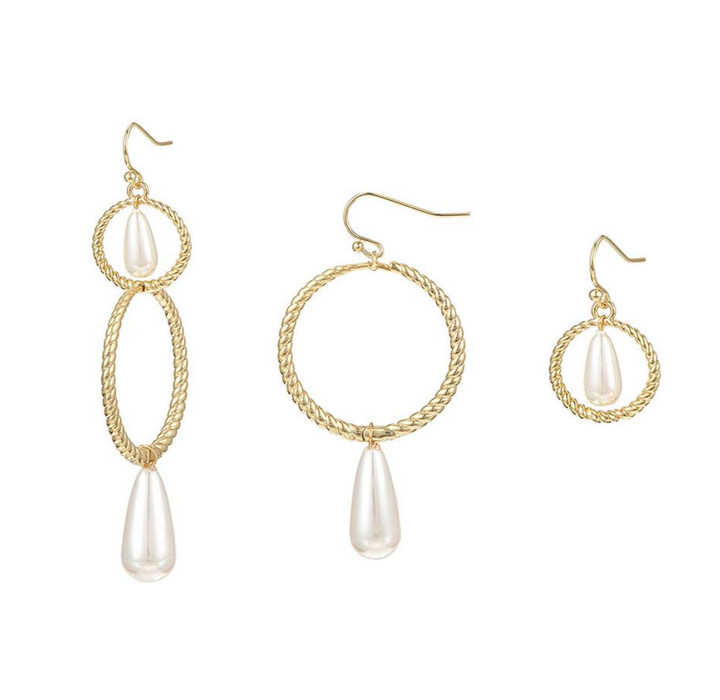 Sea Breeze 3n1 Pearl Drop Earrings, Gold