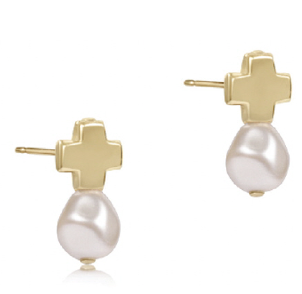 Signature Cross Gold Stud, Pearl