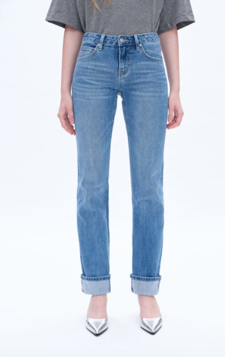 Yoyo Mid Rise Cuffed Straight Jean, Island