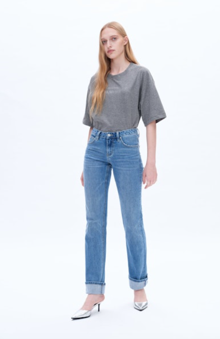 Yoyo Mid Rise Cuffed Straight Jean, Island