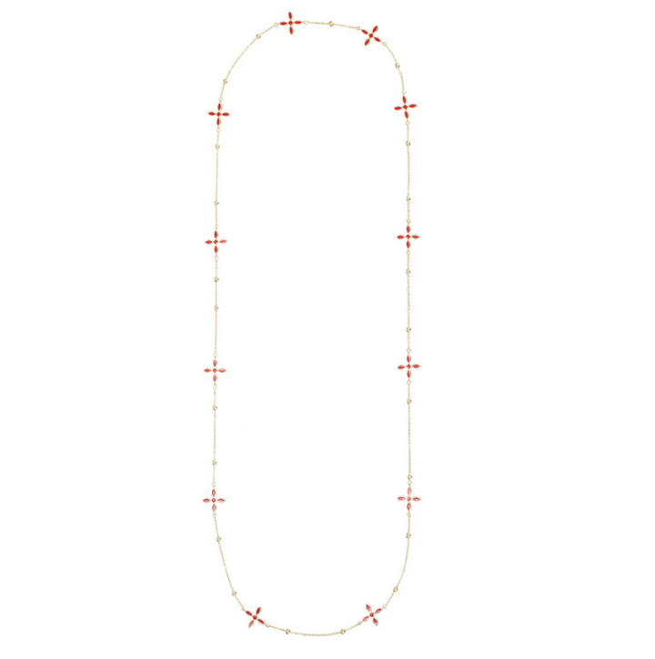 Enamel Cross Station Necklace, Red