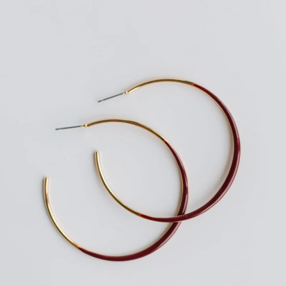 Natalie Hoop Earrings, Gold/Maroon