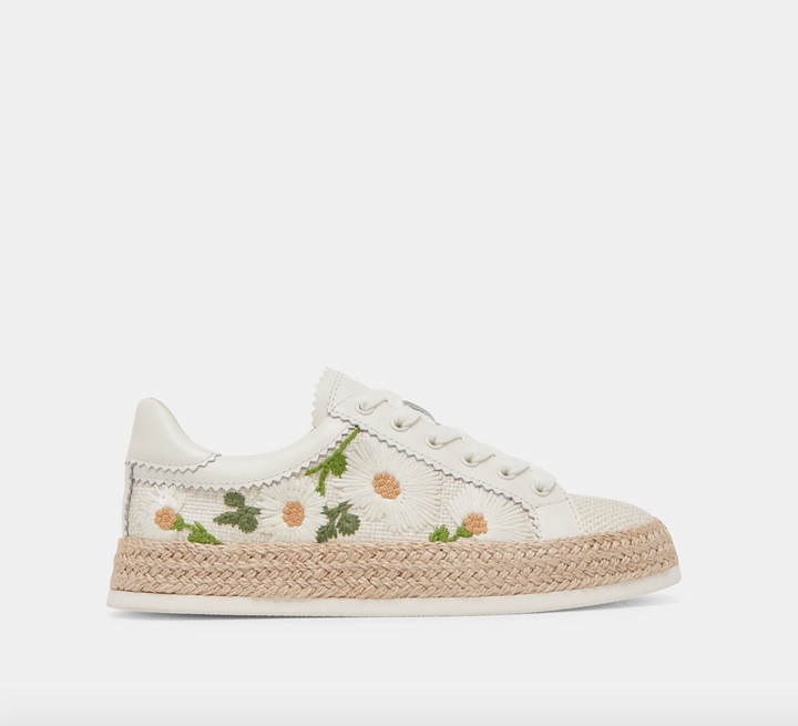 Azalia Sneakers, White Floral Raffia