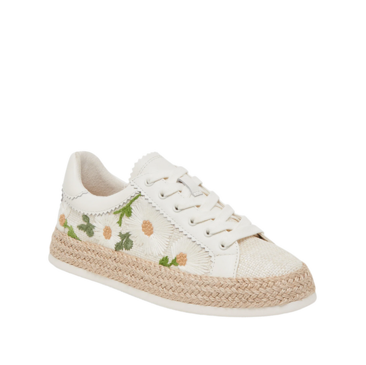 Azalia Sneakers, White Floral Raffia