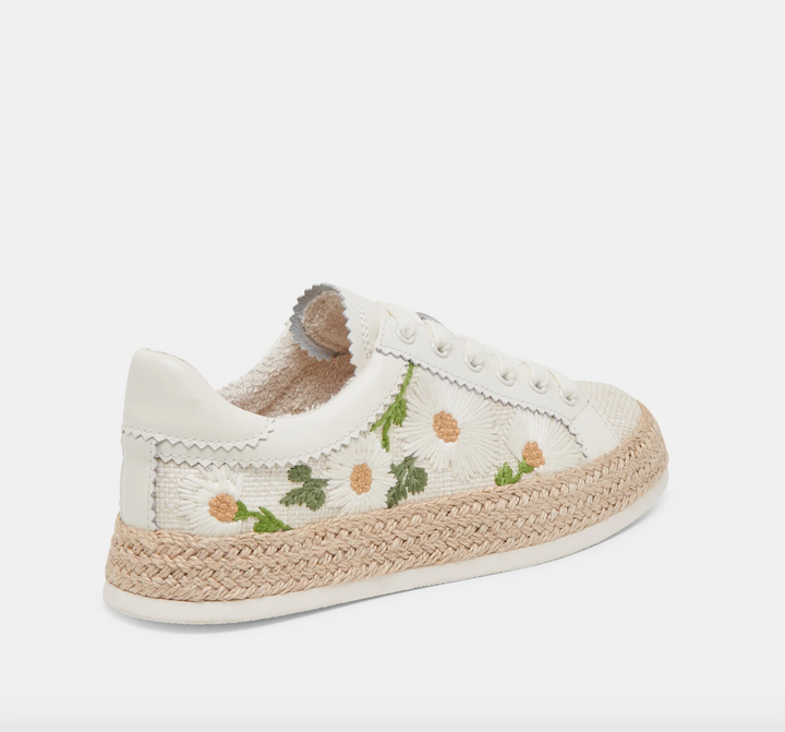 Azalia Sneakers, White Floral Raffia