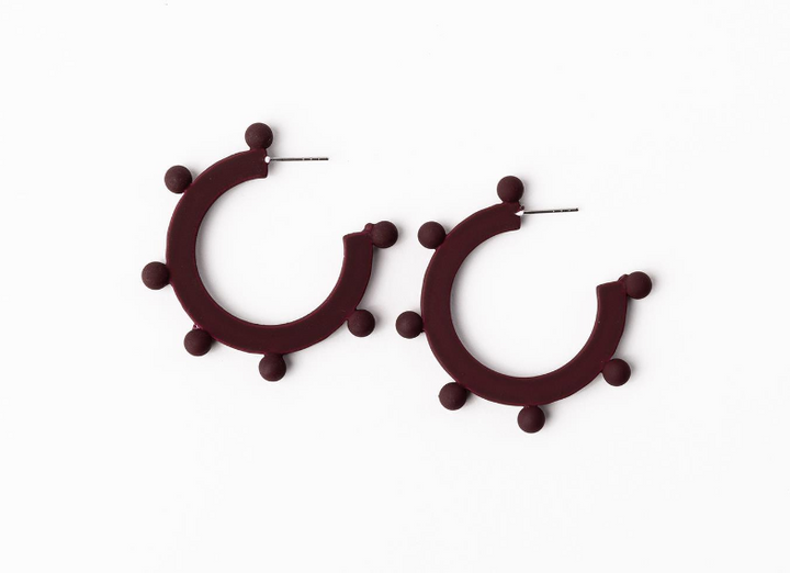 Astrid Maroon Dotted Hoop Earrings