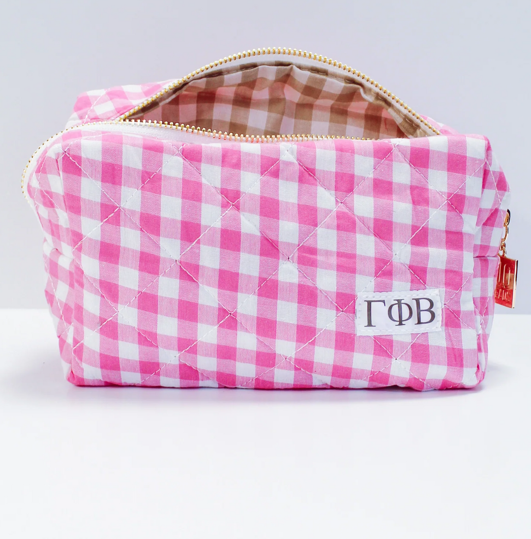 Sorority Gingham Quilted Makeup Bag