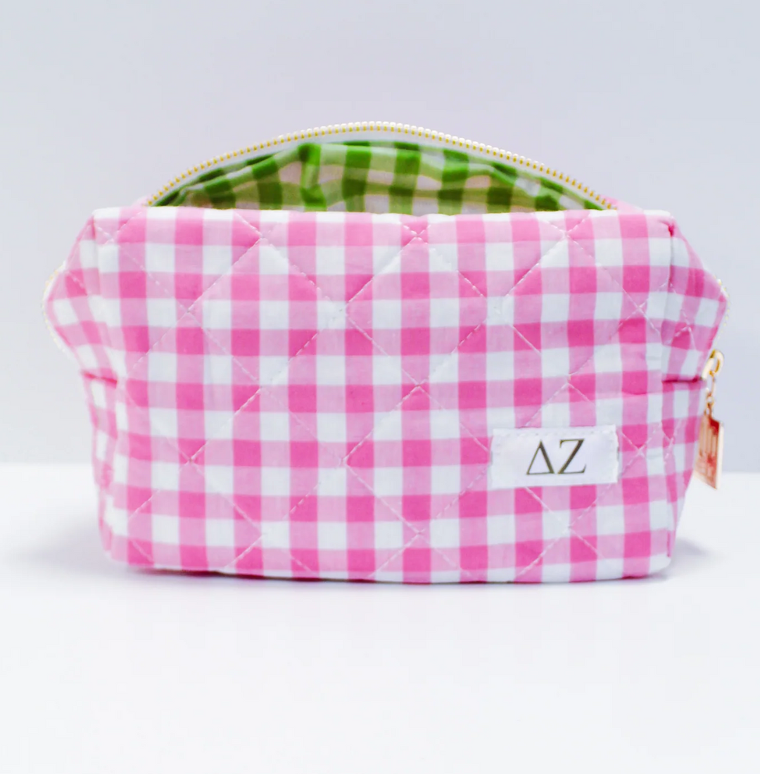 Sorority Gingham Quilted Makeup Bag