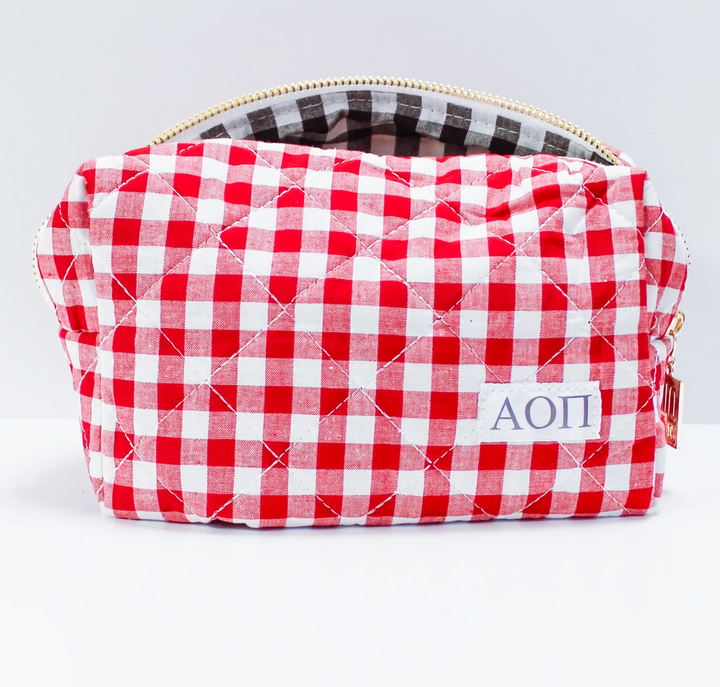 Sorority Gingham Quilted Makeup Bag