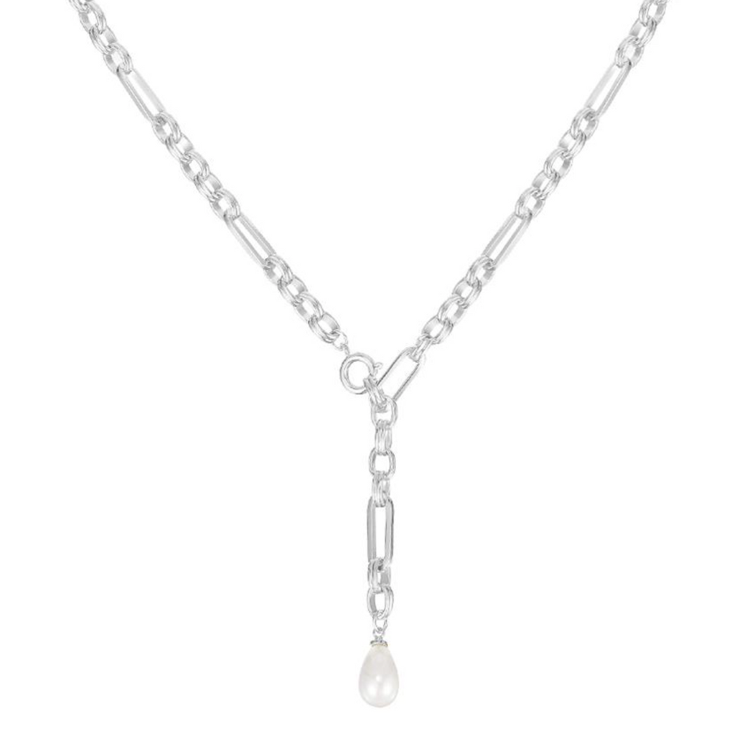 Allure Pearl Lariat Necklace, Silver