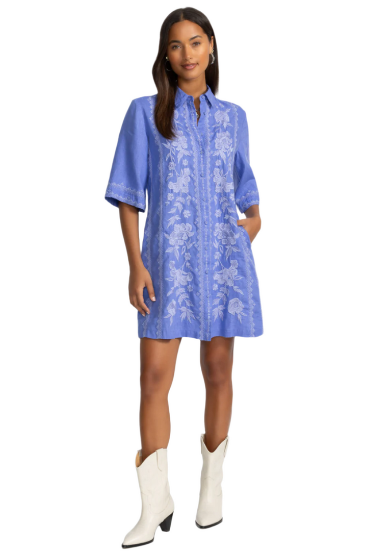 Kimono Sleeve Linen Shirt Dress, Baja Blue