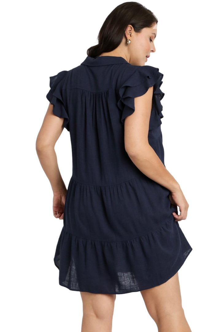 On The Go Ruffle Sleeve Dress, Navy