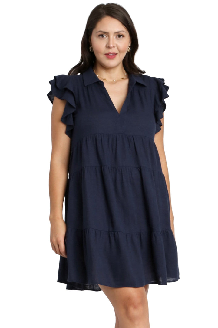 On The Go Ruffle Sleeve Dress, Navy