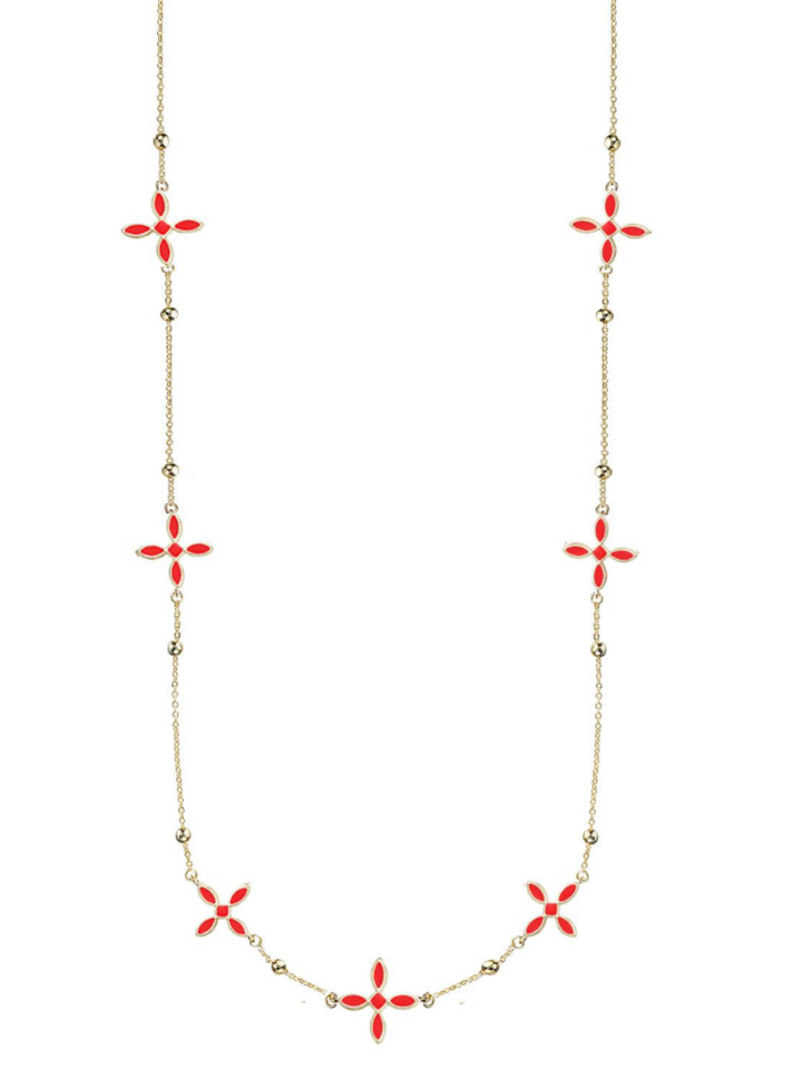 Enamel Cross Station Necklace, Red