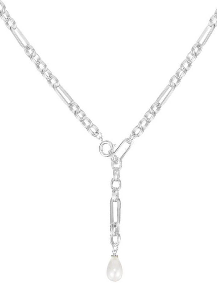 Allure Pearl Lariat Necklace, Silver