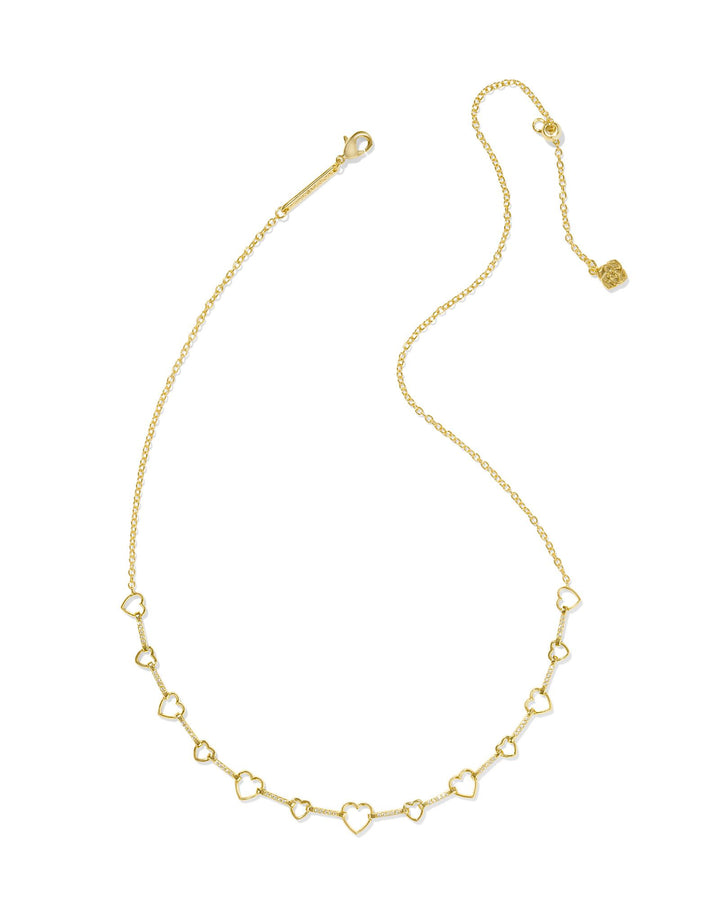 Haisley Gold Heart Strand Necklace, White Crystal