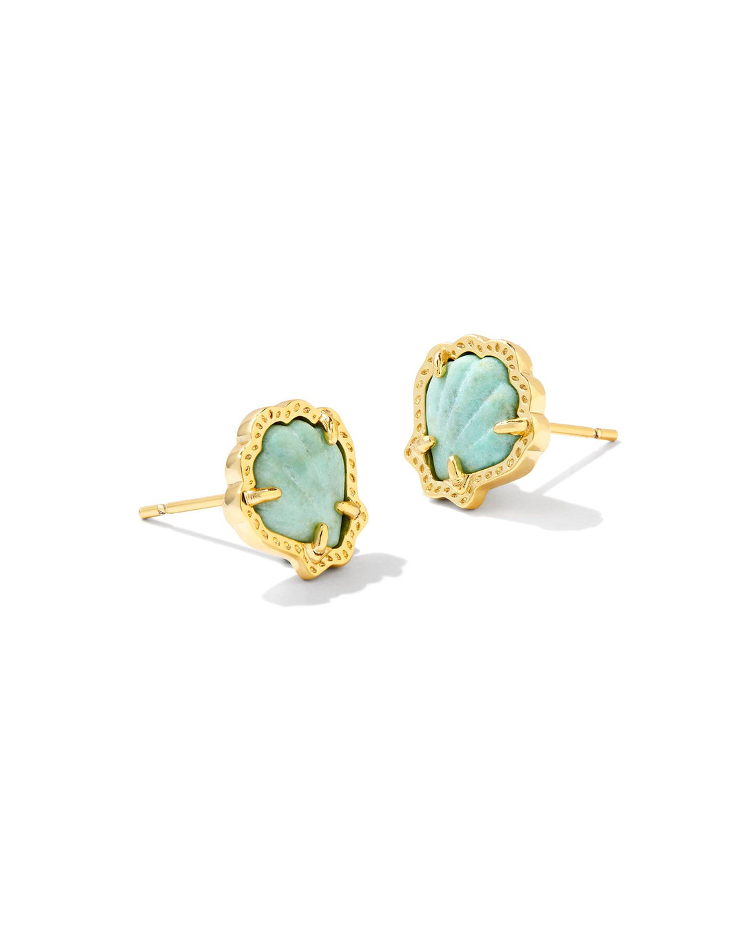 Brynne Gold Shell Stud Earrings, Sea Green Chrysocolla