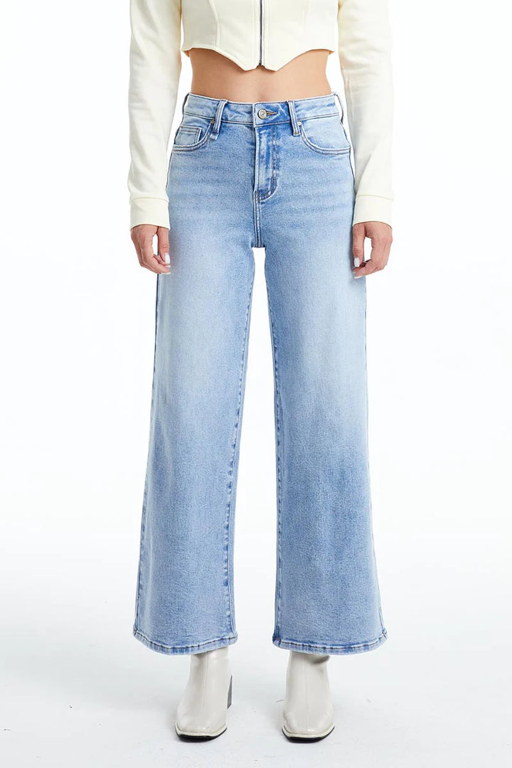 High Rise Wide Leg Jeans, Blue Sky