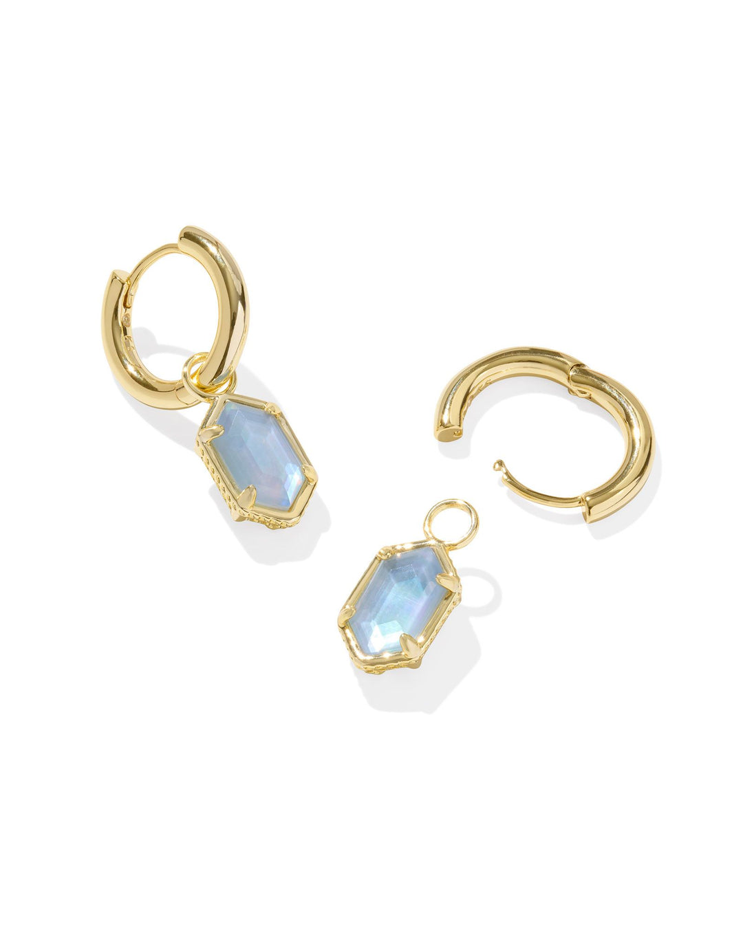 Hallie Gold Huggie Earrings, Sky Blue MOP