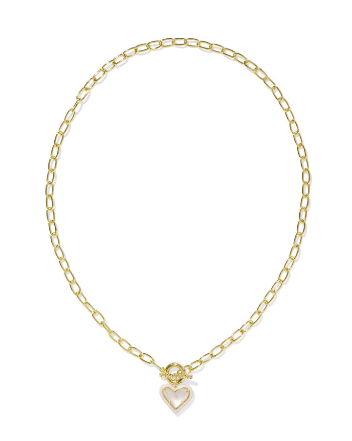 Ari Gold Heart Chain Necklace, Ivory MOP