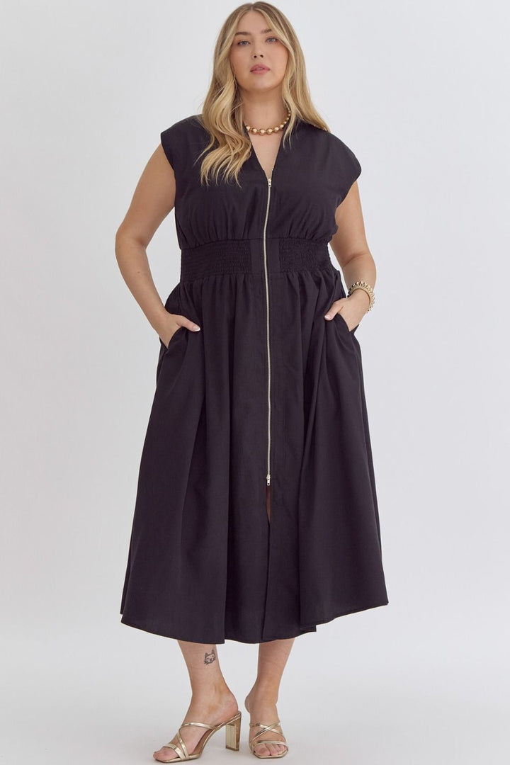 In Charge Zip Front Dress, Black