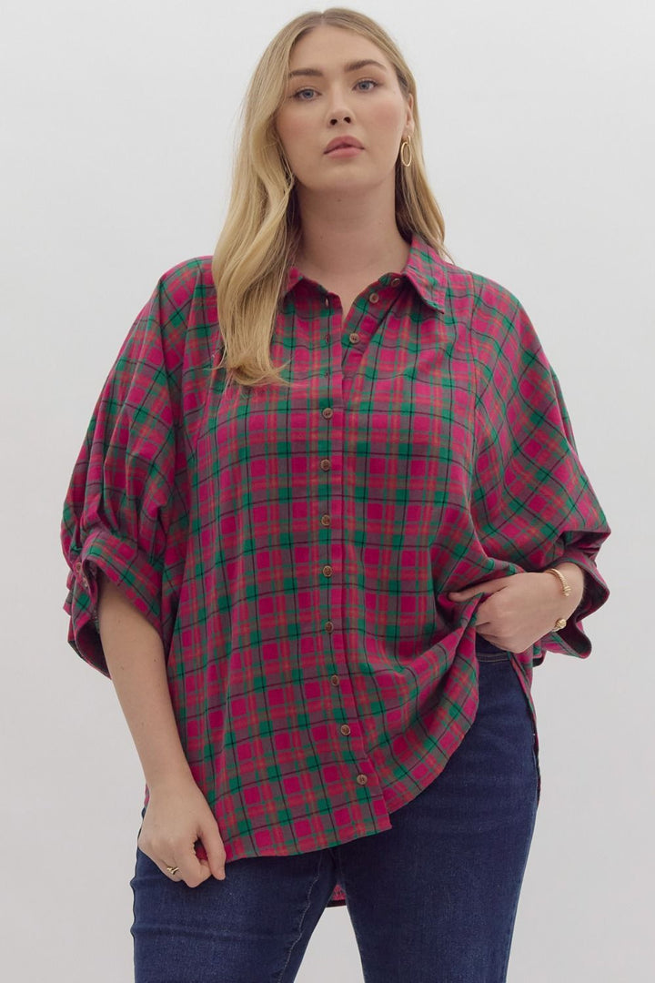 Sadie Oversized Button Down Top, Pink/Green Combo