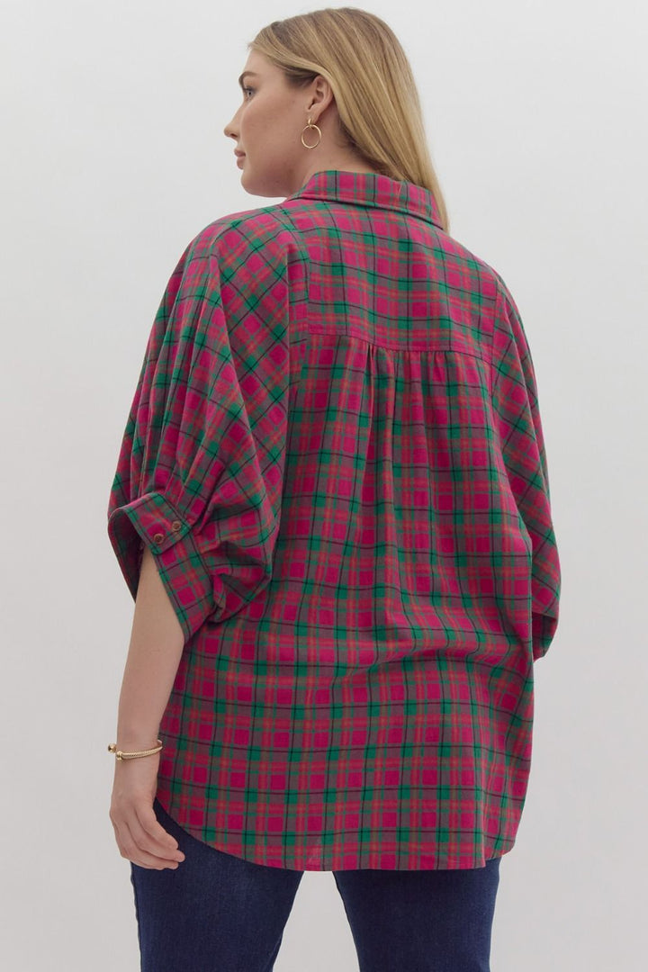 Sadie Oversized Button Down Top, Pink/Green Combo