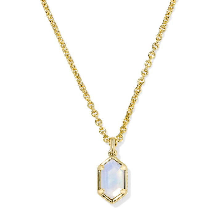 Hallie Short Gold Pendant Necklace, Opalite Illusion