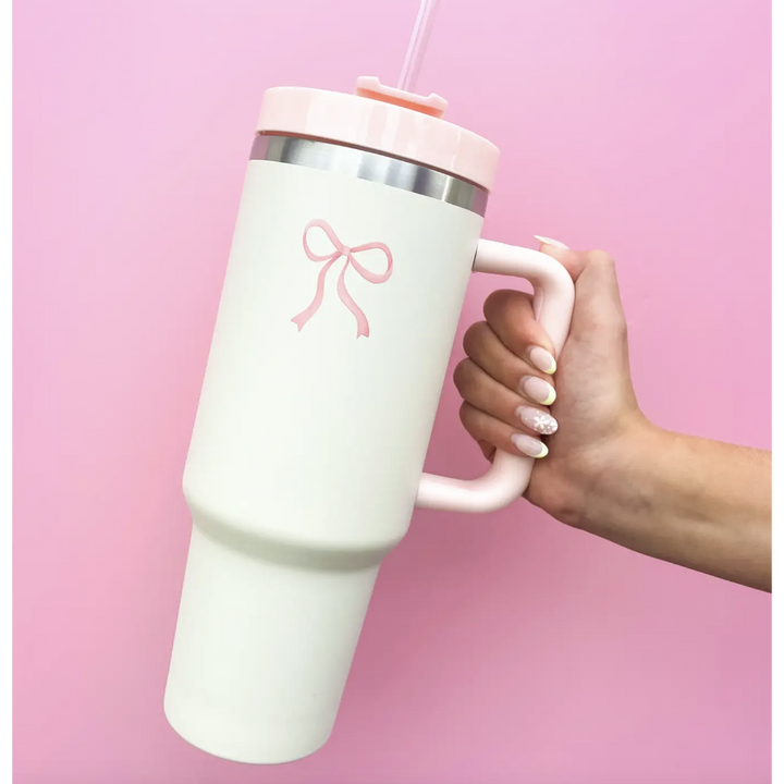 Cream & Pink 40oz Bow Tumbler