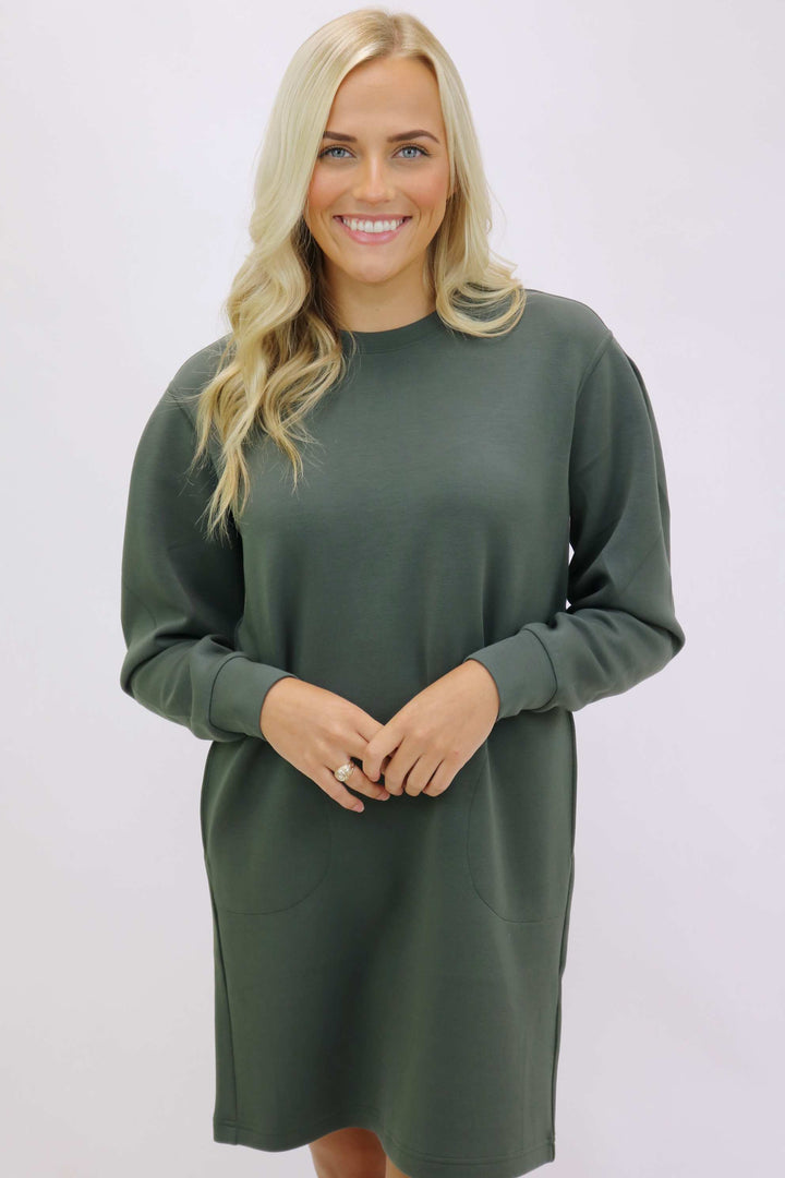 Airessentials Crew Neck Dress, Dark Palm