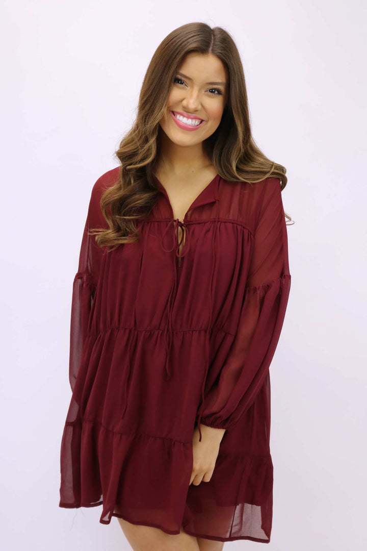 Sieze the Day Mini Dress, Maroon