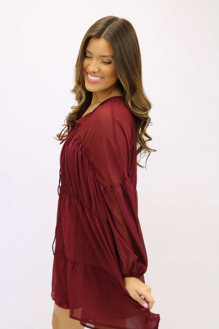 Sieze the Day Mini Dress, Maroon