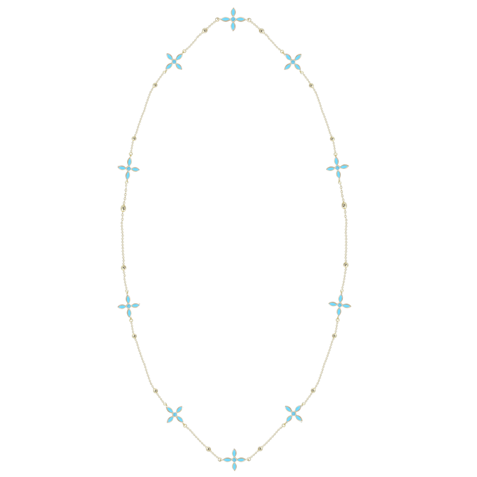 Enamel Cross Station Necklace, Gold/Light Blue