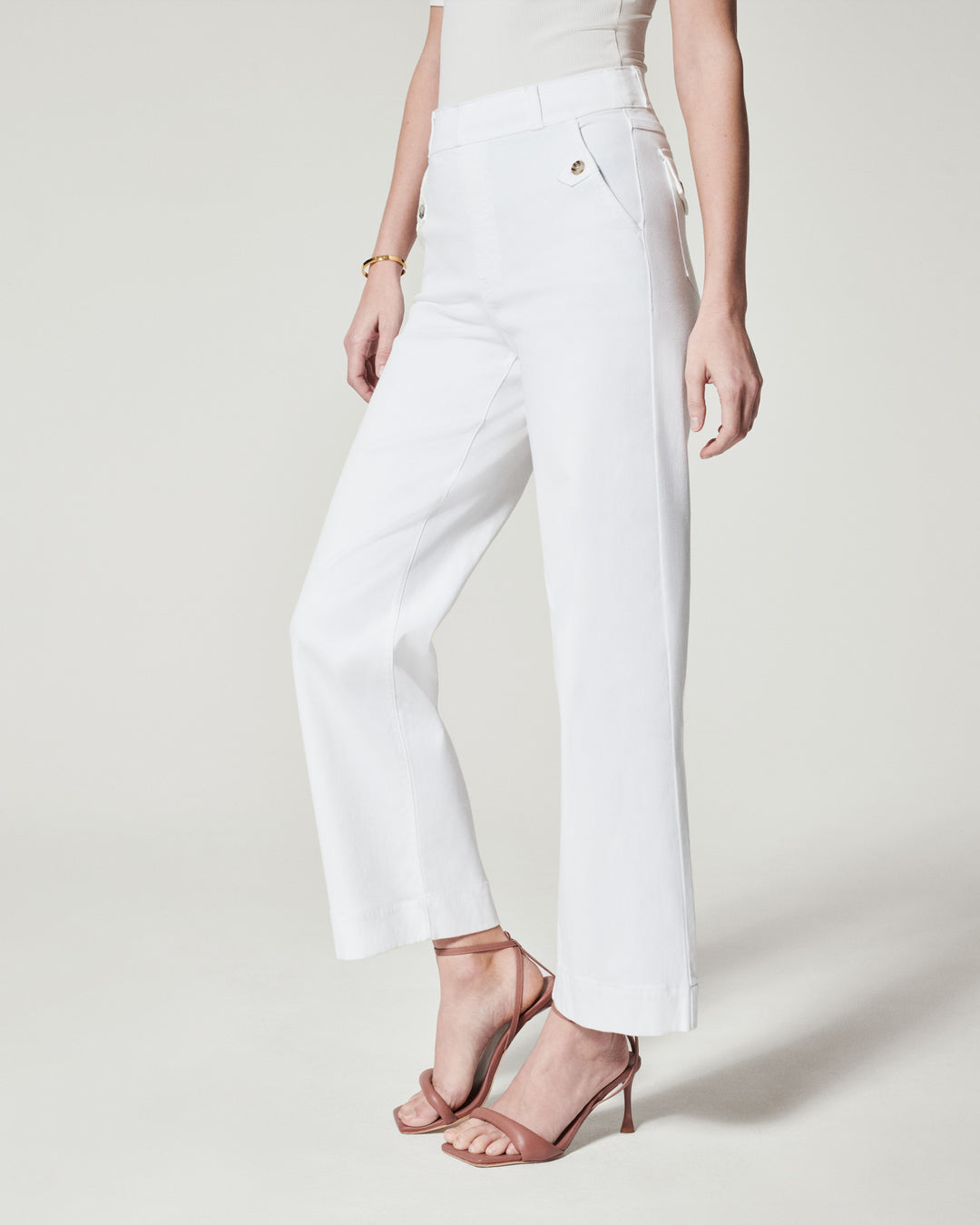 Stretch Twill Cropped Wide Leg Pant, Bright White