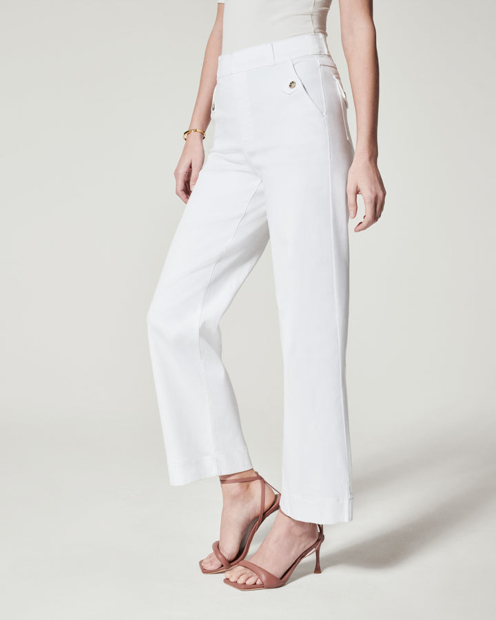 Stretch Twill Cropped Wide Leg Pant, Bright White