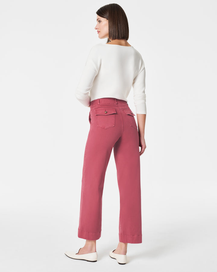 Stretch Twill Cropped Wide Leg Pant, Wild Rose