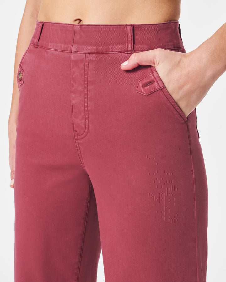 Stretch Twill Cropped Wide Leg Pant, Wild Rose