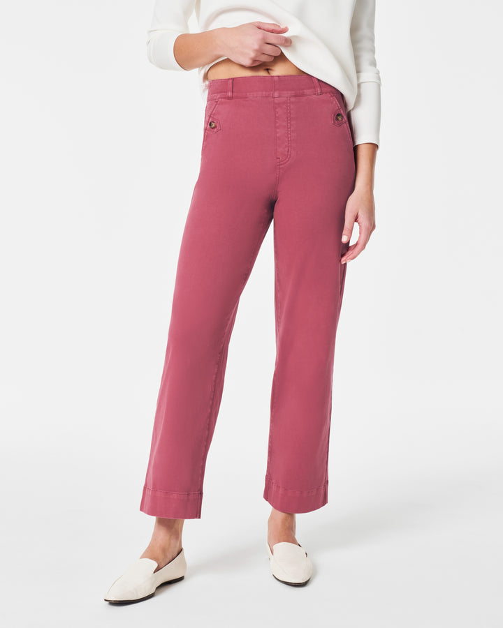 Stretch Twill Cropped Wide Leg Pant, Wild Rose