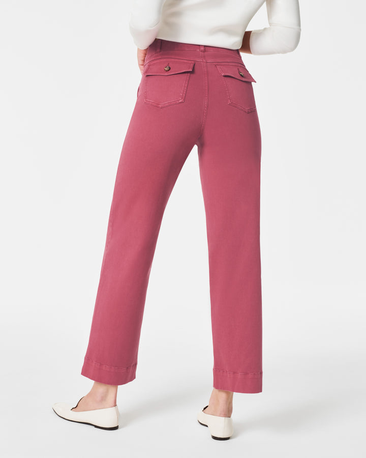 Stretch Twill Cropped Wide Leg Pant, Wild Rose