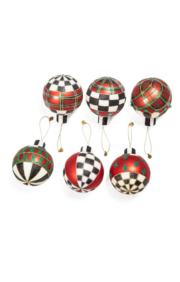 Tartan Glass Ball Ornaments, Set/6