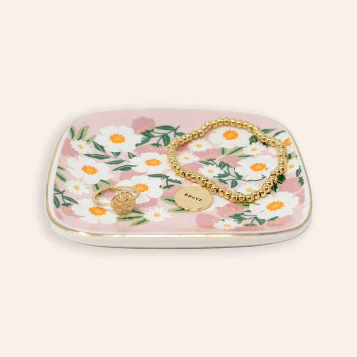 Flower Talk Square Ceramic Trinket Tray