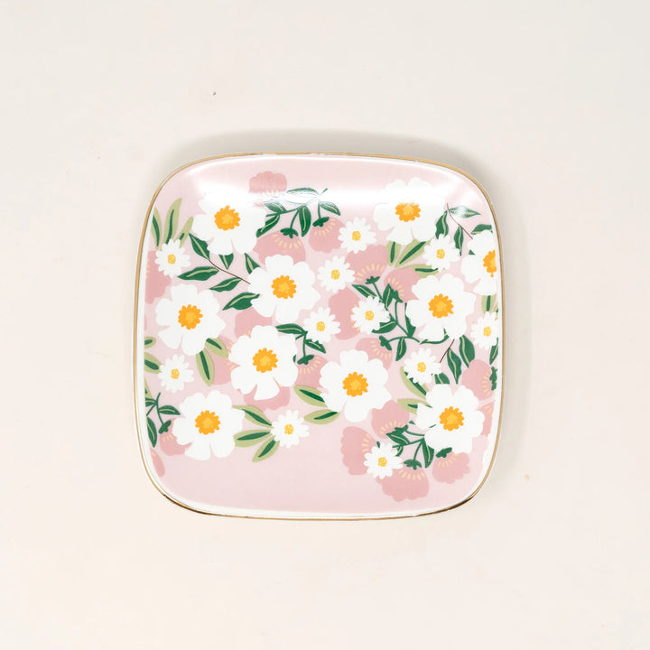 Flower Talk Square Ceramic Trinket Tray