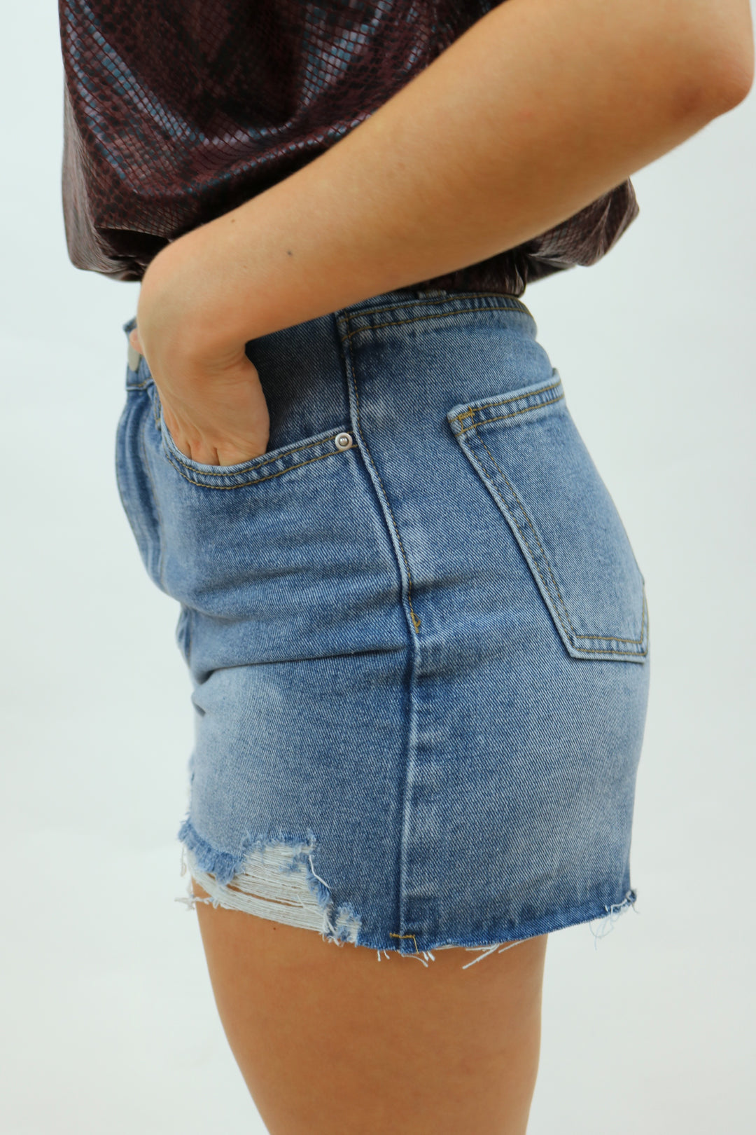 Two Tone High Waisted Denim Shorts