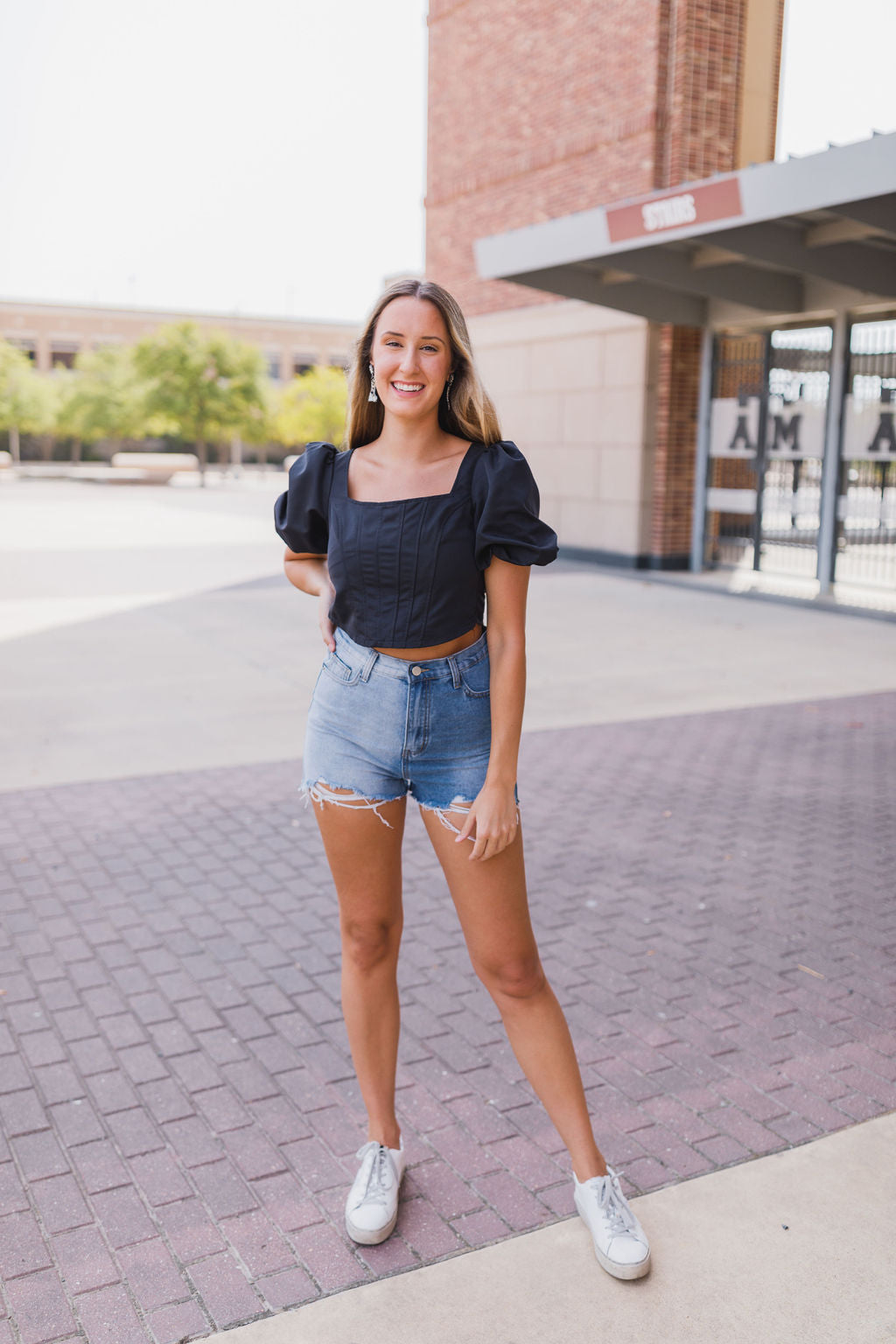 Two Tone High Waisted Denim Shorts