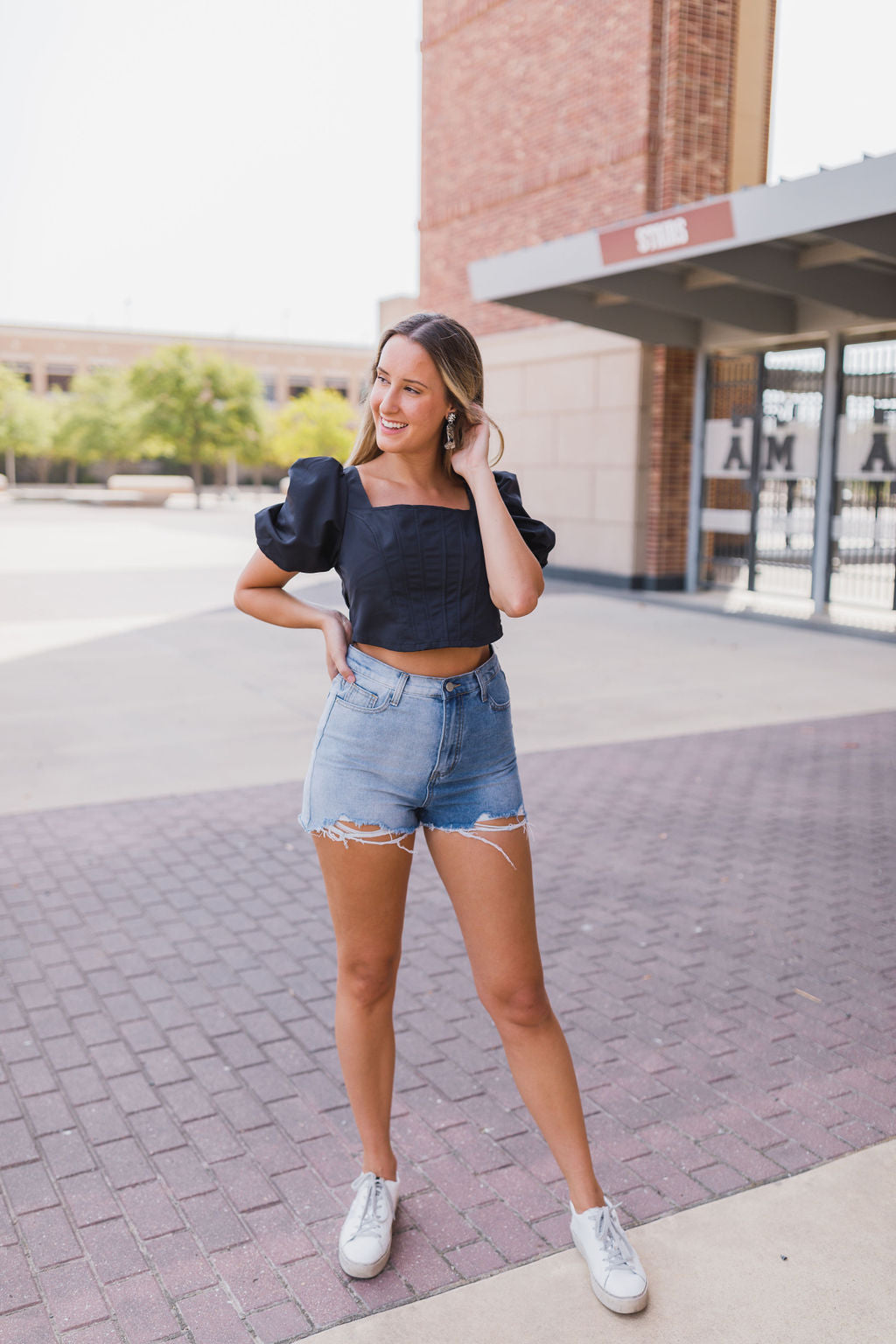 Two Tone High Waisted Denim Shorts