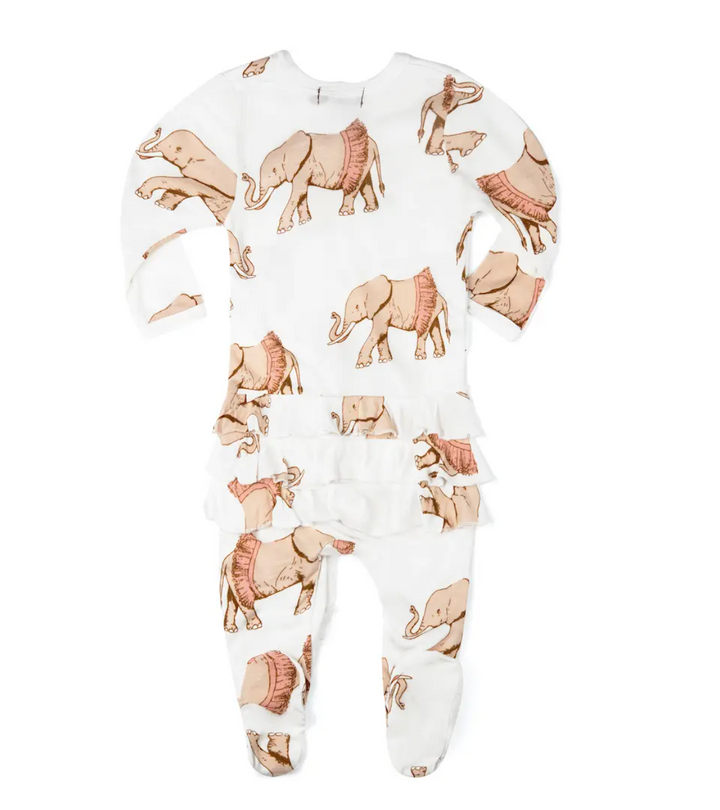 Elephant Ruffle Zipper Footed Romper